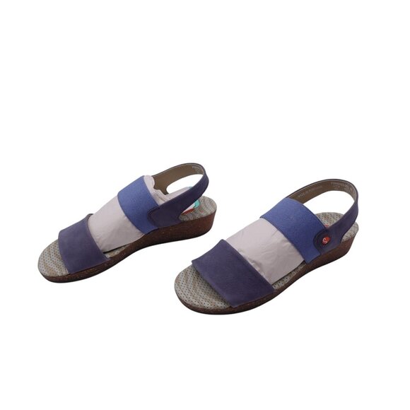 NIB Softinos by FLY London Alp Sandals Sz 35 US 4 Blue Leather Slingback Wedge - Picture 6 of 13